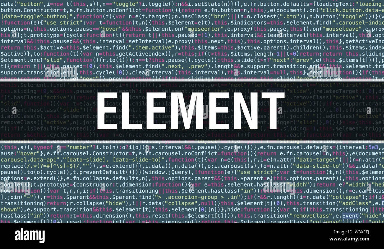 Element Text auf Programmierung code abstract Technologie Hintergrund der Software Entwickler und Computer Skript geschrieben. Element-Konzept von Code auf dem Computer Stockfoto