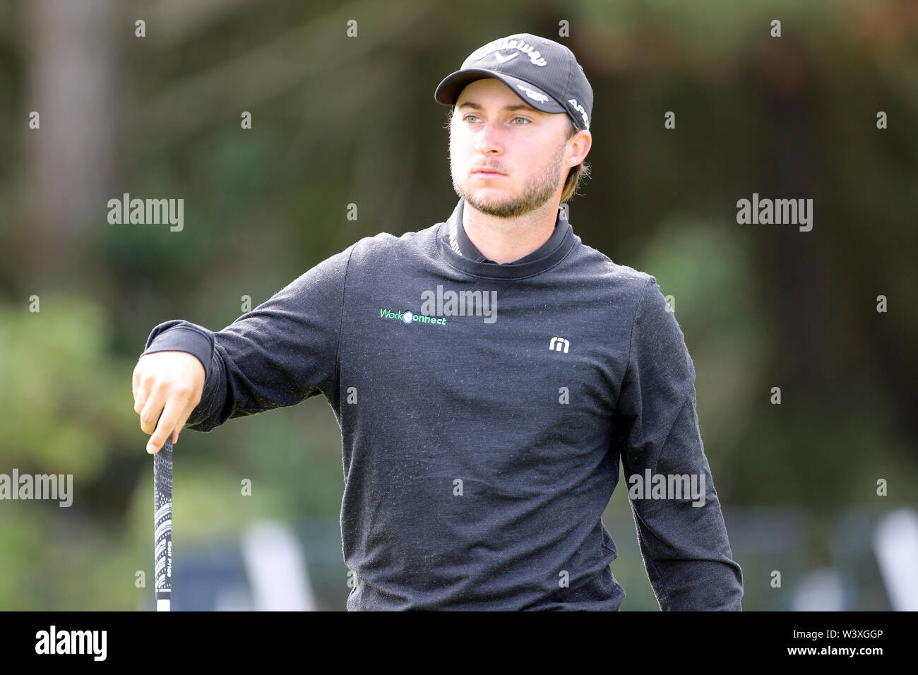 Kanadas Austin Connelly T-Stücken aus dem 5. Tag eines der Open Championship 2019 im Royal Portrush Golf Club. Stockfoto