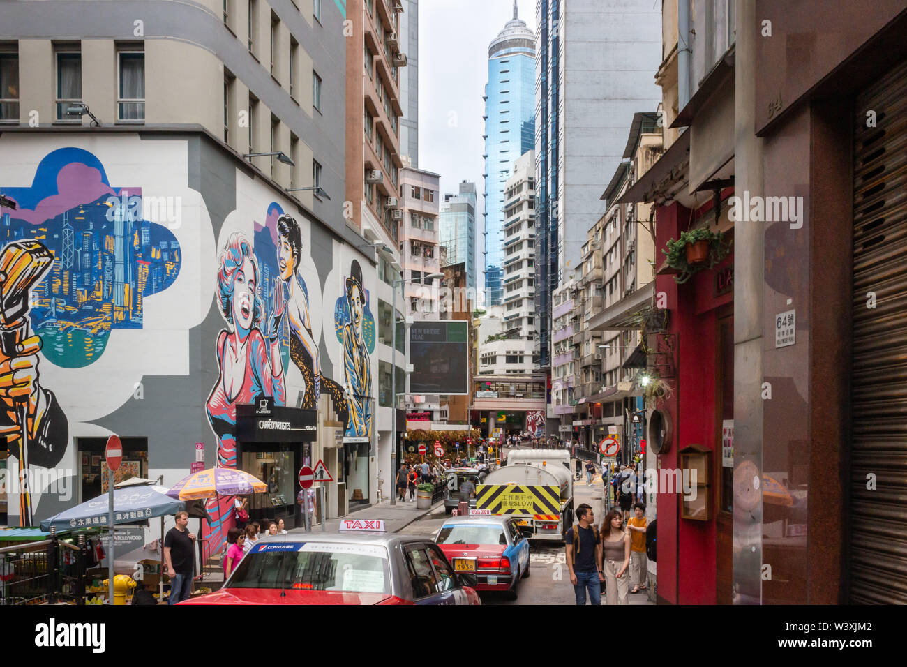 HongKong - 21. April 2019: Shop und Straße in Soho, Central, Hong Kong Stockfoto