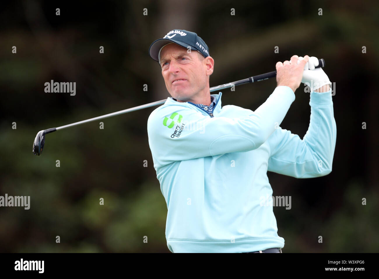 Die USA Jim Furyk T-Stücken aus dem 5. Tag eines der Open Championship 2019 im Royal Portrush Golf Club. Stockfoto