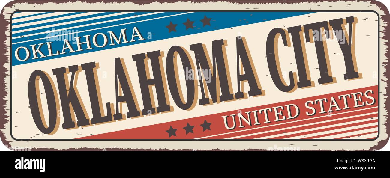 Nach Oklahoma City vintage rostiges Metall Zeichen auf weißem Hintergrund Willkommen, Vector Illustration Stock Vektor