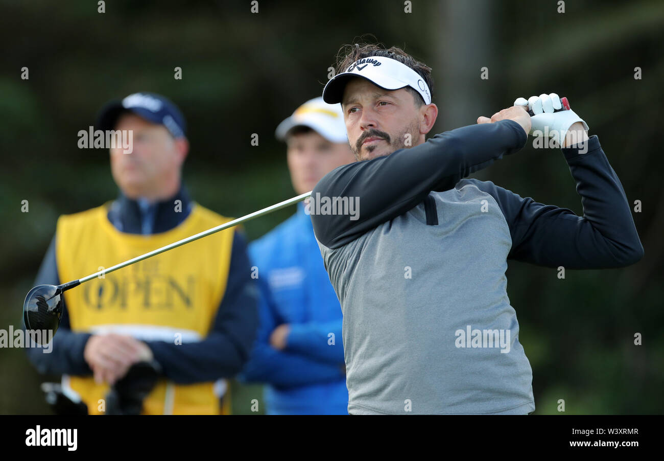 Frankreich ist Mike Lorenzo - Vera Stücke weg die 5. während des Tages eine der Open Championship 2019 im Royal Portrush Golf Club. Stockfoto