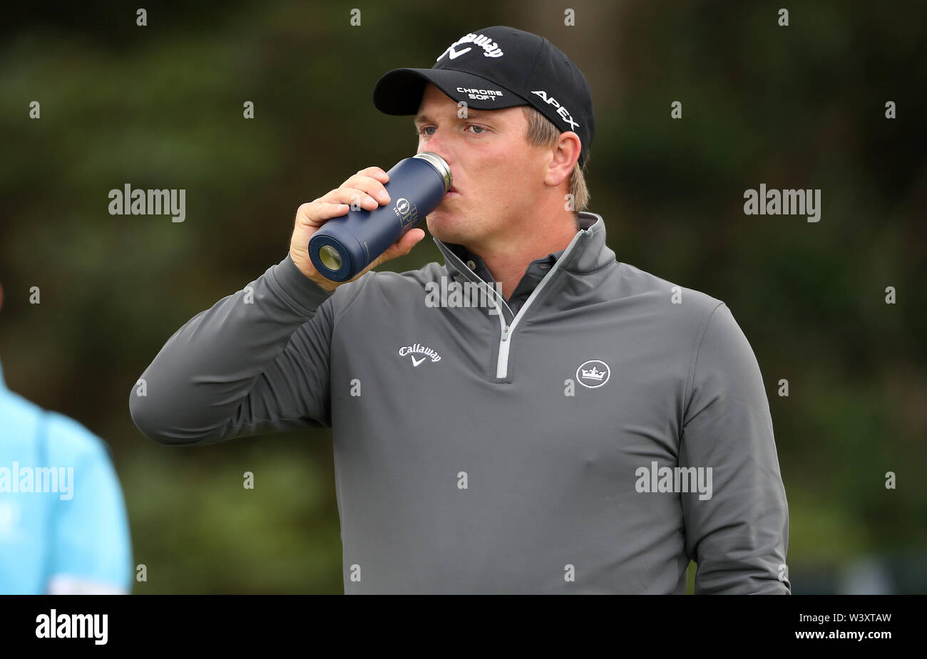 England's Callum Shinkwin auf dem 5-T-Stück am Tag eines der Open Championship 2019 im Royal Portrush Golf Club. Stockfoto