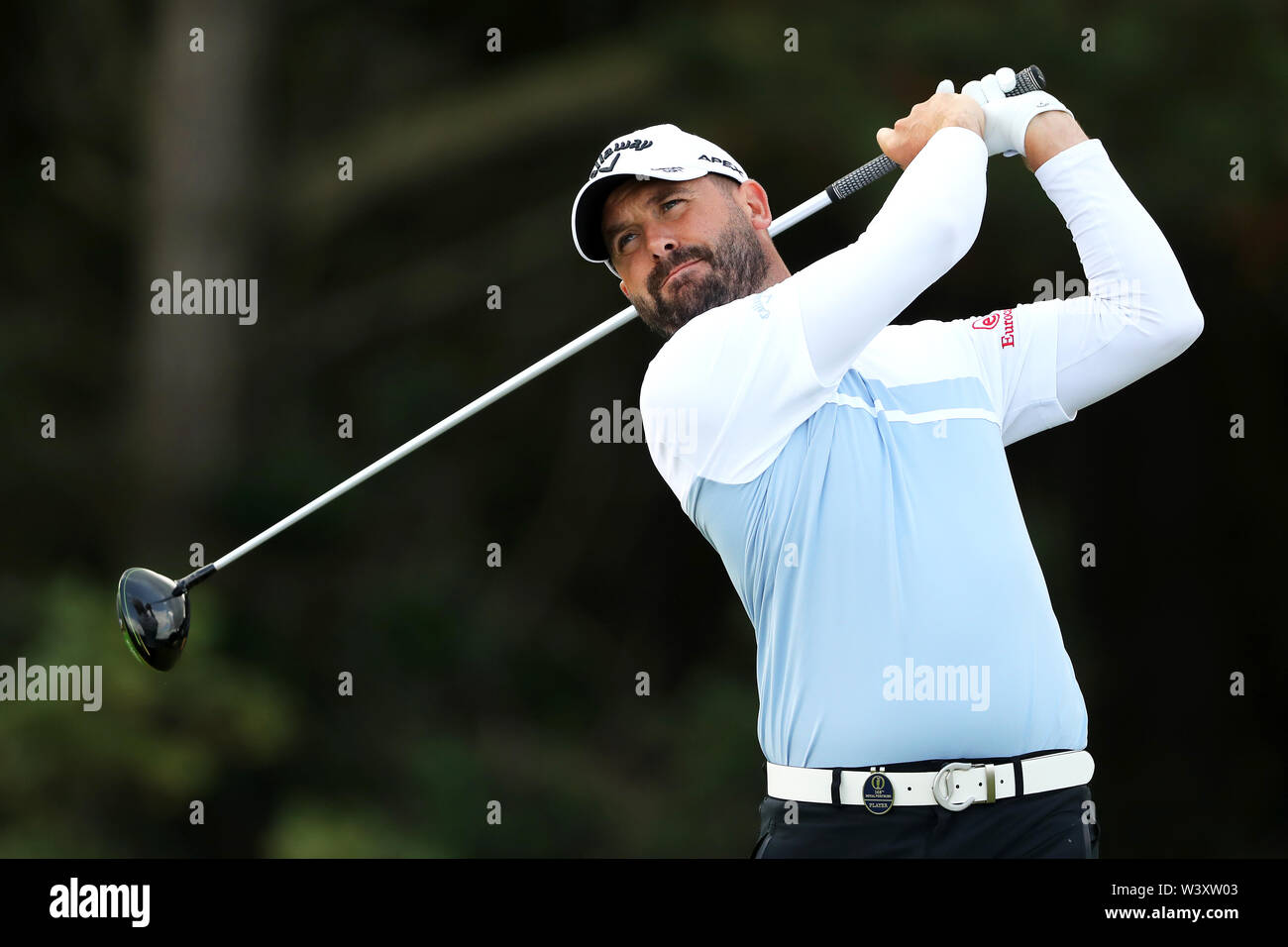 Der Engländer Matthew Baldwin-Stücke aus der 5. Tag eines der Open Championship 2019 im Royal Portrush Golf Club. Stockfoto