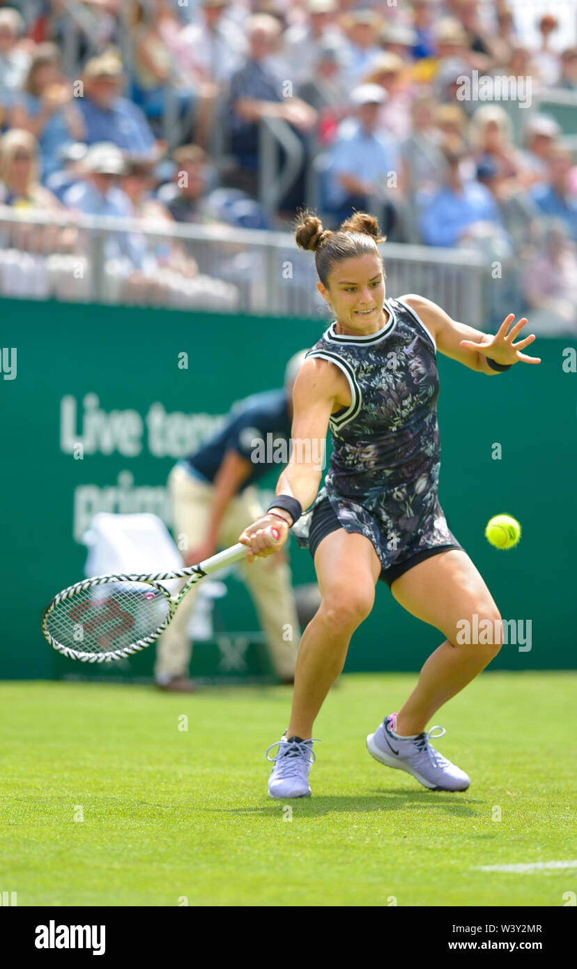 Maria Sakkari (GRE) spielt auf dem Centre Court des Nature Valley International Tennis im Devonshire Park, Eastbourne, England, Großbritannien. Juni 2019 Stockfoto