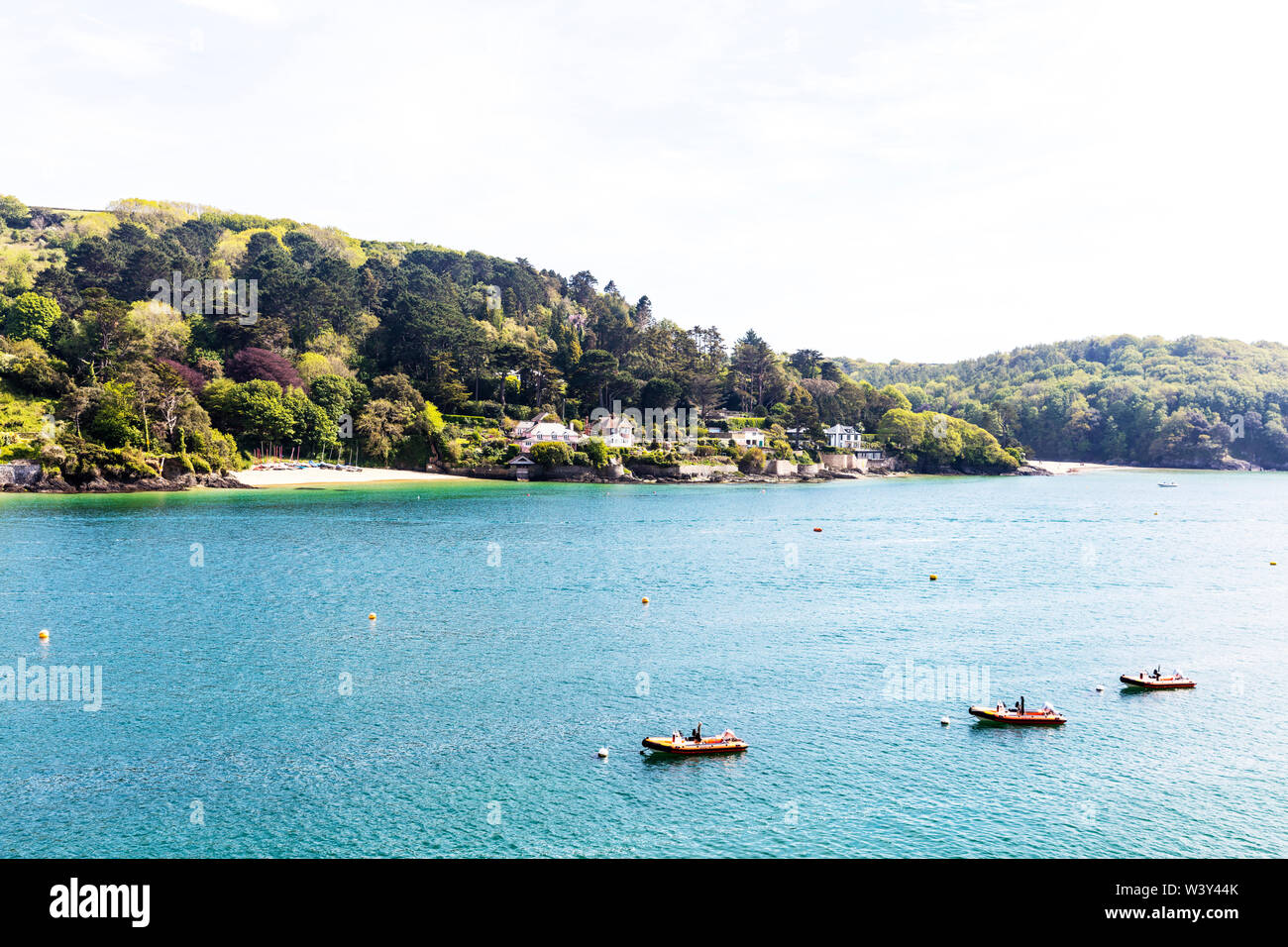 Mill Bay Salcombe Devon, Salcombe Harbour, Salcombe Strand, Salcombe Strände, Mill Bay, Mill Bay Beach, Salcombe, Devon, UK, Hafen, Hafen, Küste, Stockfoto