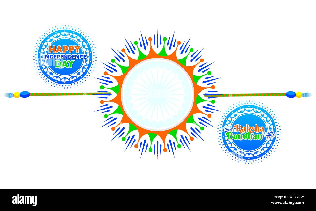 Rakhi, indische Bruder und Schwester festival Raksha Bandhan und glücklichen Tag der Unabhängigkeit Indiens Konzept. Stock Vektor