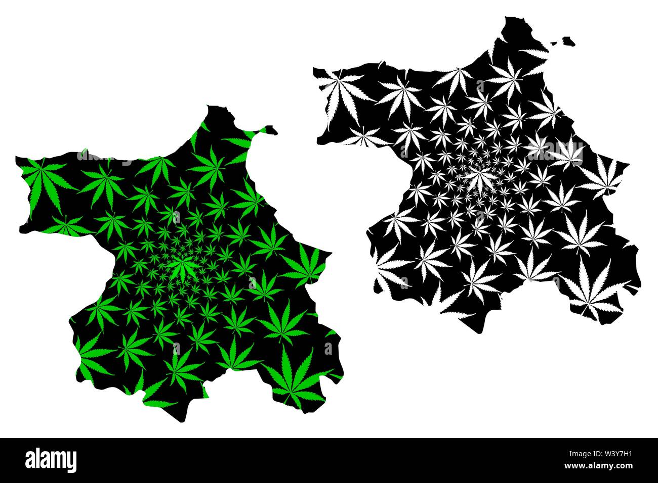 Sinop (Provinzen der Republik Türkei) Karte ist Cannabis blatt grün und schwarz gestaltet, Sinop ili Karte von Marihuana (Marihuana, THC) Laub, Stock Vektor