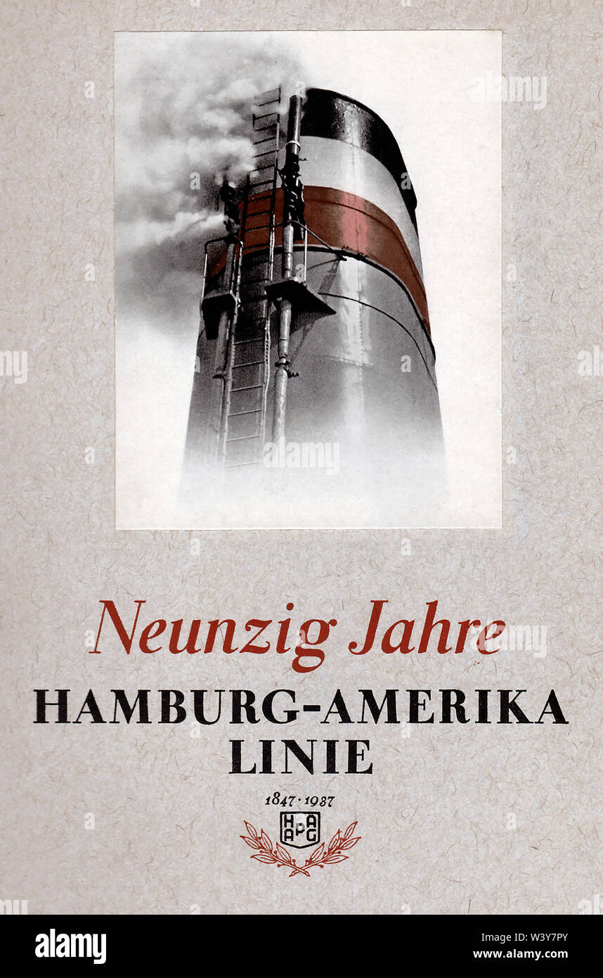 Hamburg, Deutschland - ca 1870: litograph, die Auswanderer an Bord eines Hapag Dampfer, die aus einer Zuführung Schiff - Quelle: 1937 Festschrift am Ocas Stockfoto