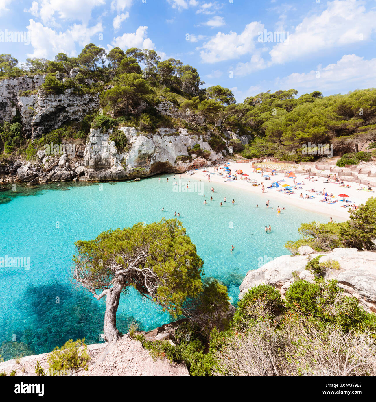 Cala Macarelleta Strand im Sommer, Menorca, Balearen, Spanien Stockfoto