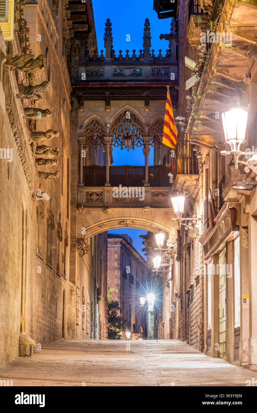 Carrer del Bisbe Straße, das Gotische Viertel, Barcelona, Katalonien, Spanien Stockfoto