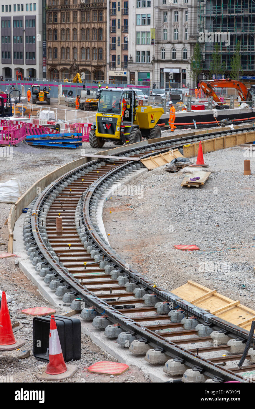 Neue straßenbahnlinien im Bau, Birmingham Broad Street, UK Stockfoto