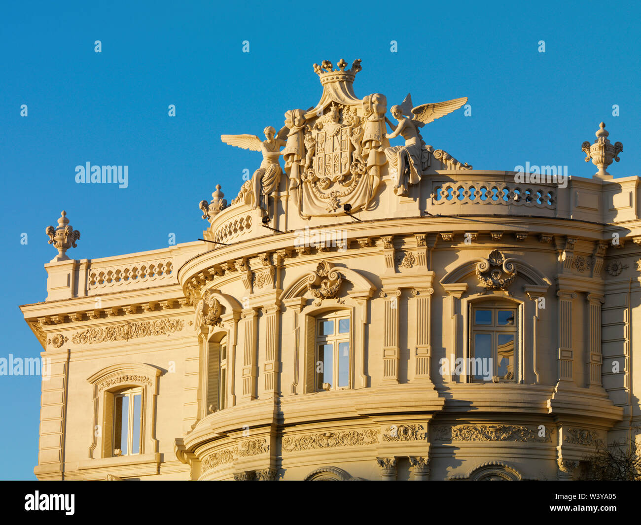 Spanien, Madrid, Plaza de Cibeles; reich verzierte Gebäude detail Stockfoto