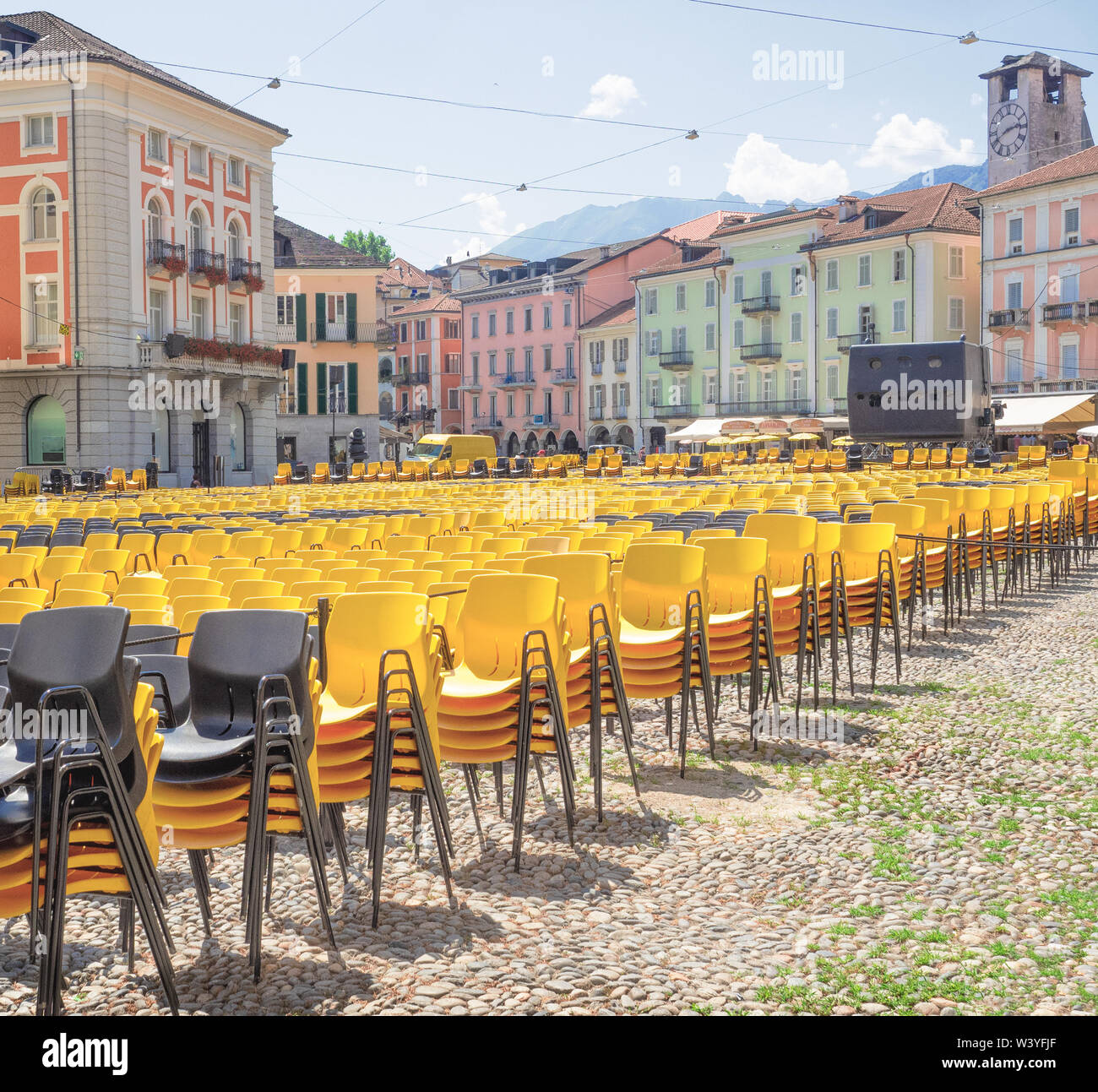 Die Vorbereitungen in Grande entfernt in Locarno für das Filmfestival. Tessin - Schweiz Stockfoto