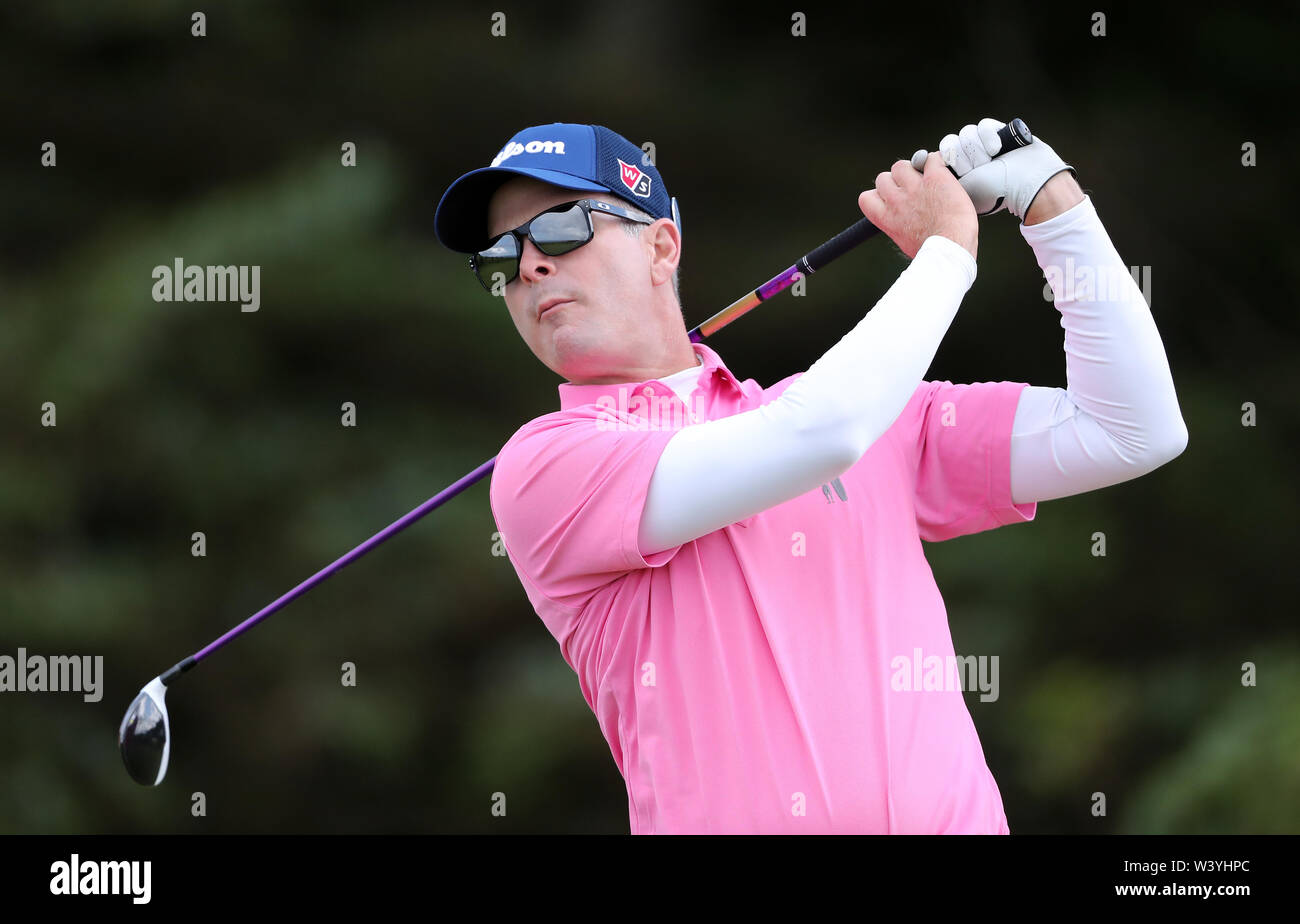 Die USA Kevin Streelman T-Stücken aus dem 5. Tag eines der Open Championship 2019 im Royal Portrush Golf Club. Stockfoto