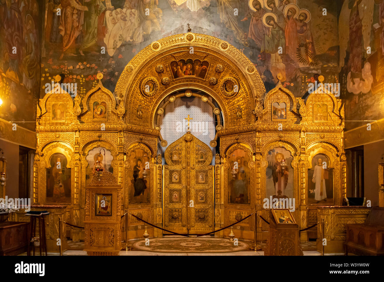 Altar Symbole im St Nicholas Studenten' Kirche, Bukarest, Rumänien Stockfoto