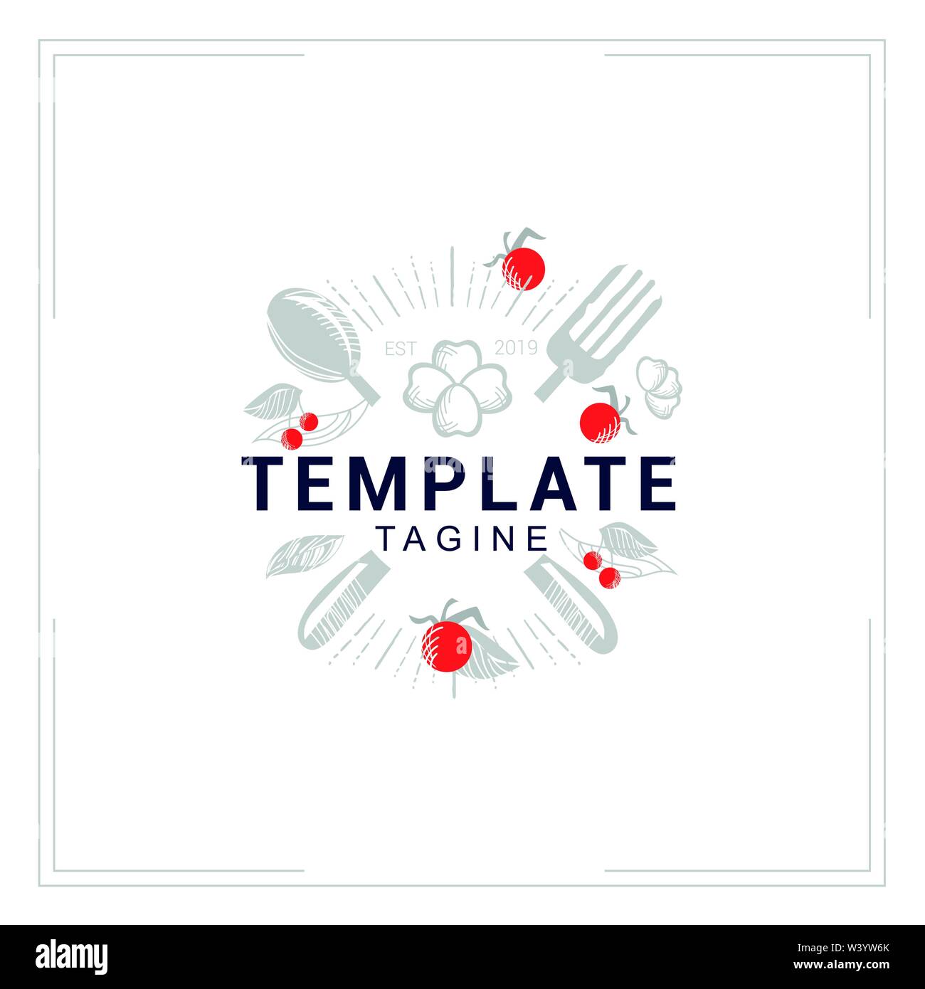Logo Template für Restaurant Vintage Style Grau und Rot Stock Vektor