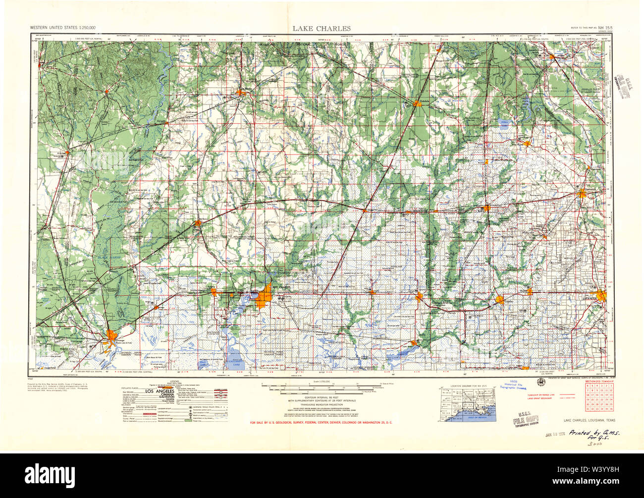 USGS TOPO Karte Louisiana LA Lake Charles 335217 1952 250000 Stockfoto