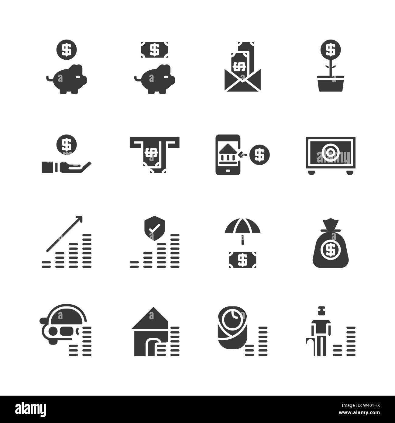Geld sparen und Investitionen Icon Set. Vector Illustration Stock Vektor