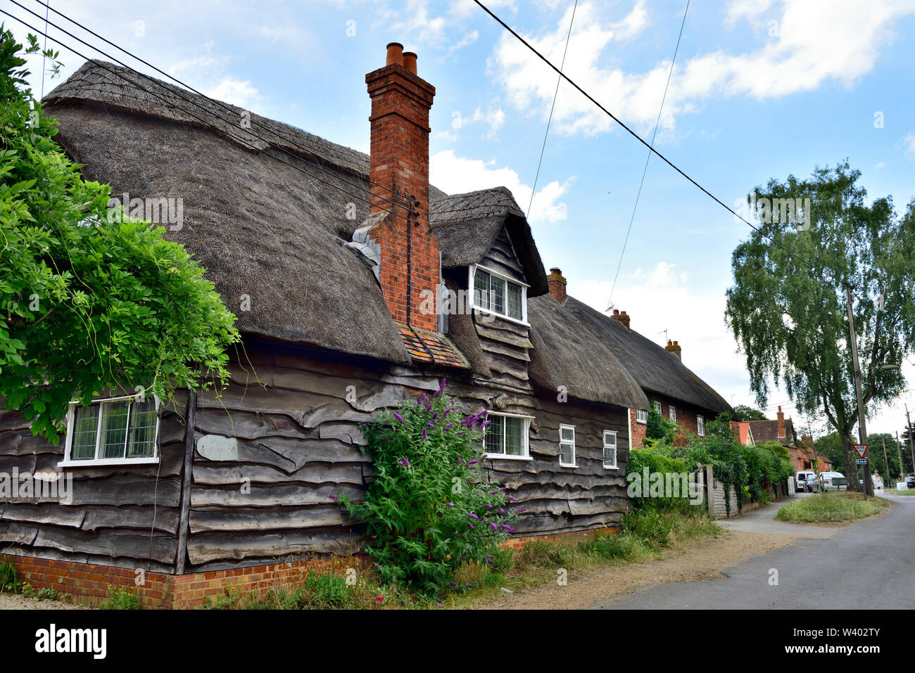 Reetdachhaus in englischer Landschaft Dorf Long Wittenham, in der Nähe von Didcot Oxfordshire Stockfoto