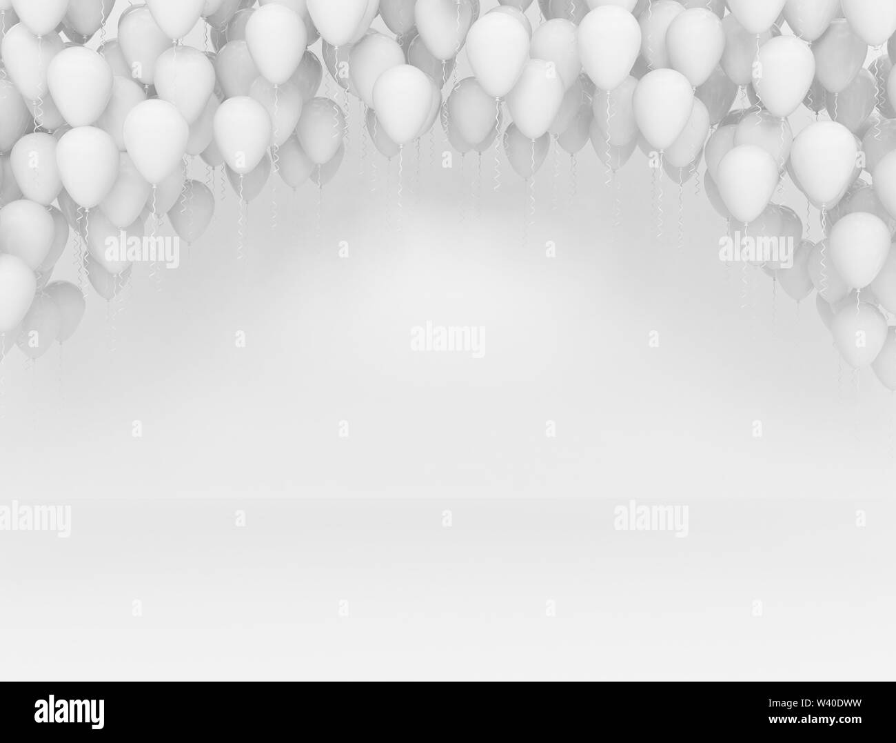Weiße Ballons auf die weiße Wand, Feier Hintergrund Stockfoto