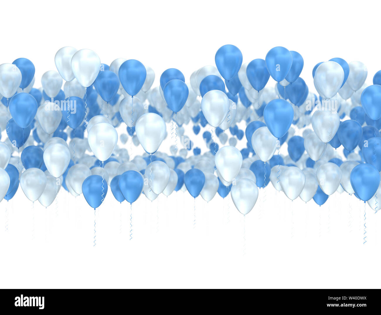 Feier Hintergrund mit blauen und weißen Luftballons isoliert Hintergrund. 3D-Darstellung Stockfoto