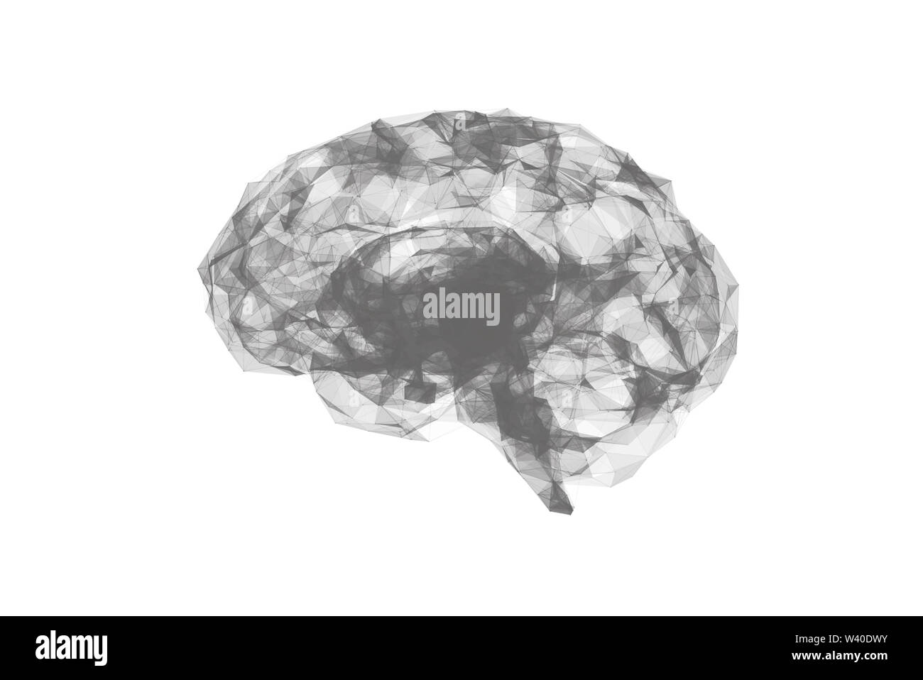 Gehirn low Polygon, Idee, Konzept, auf weißem Hintergrund, 3D-Darstellung Stockfoto