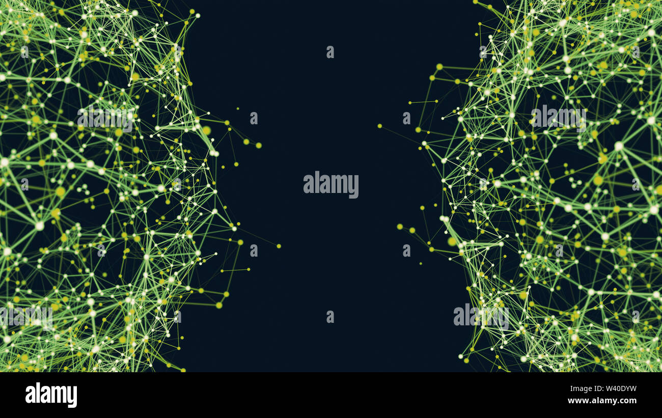 Netzwerkverbindungen mit grünen Punkten und Linien Stockfoto