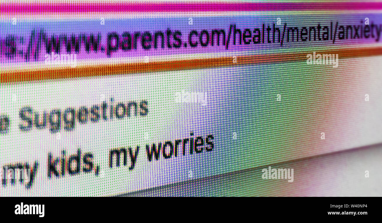 Internet screen capture über Kinder Gesundheit sorgen. Stockfoto