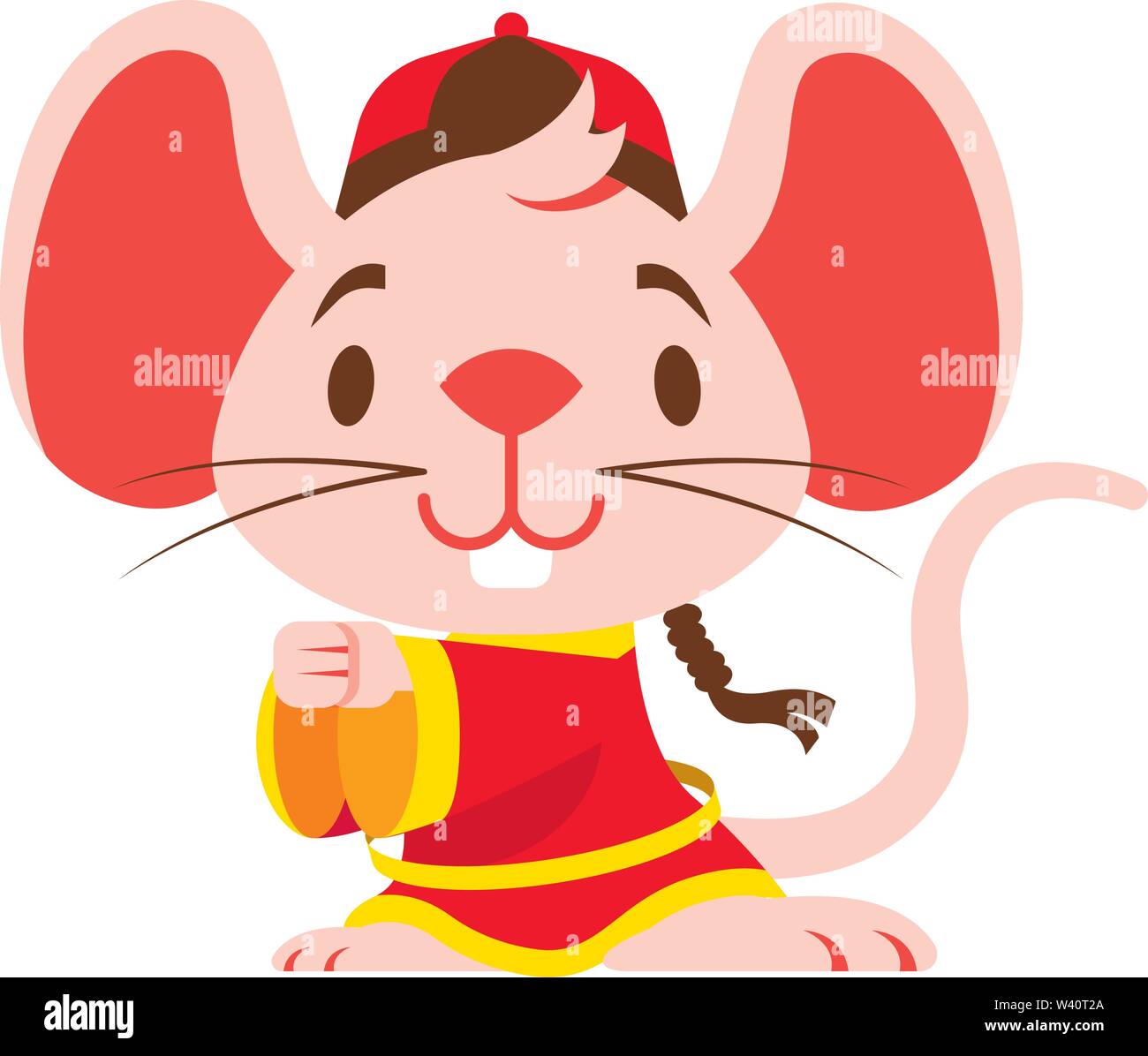 Süße pinky Maus mit großen Ohren trägt traditionelle chinesische Tangzhuang kostüm Gruß Gong Xi Fa Cai. Chinesisches Neues Jahr 2020 das Jahr der Ratte/Mäuse/m Stock Vektor