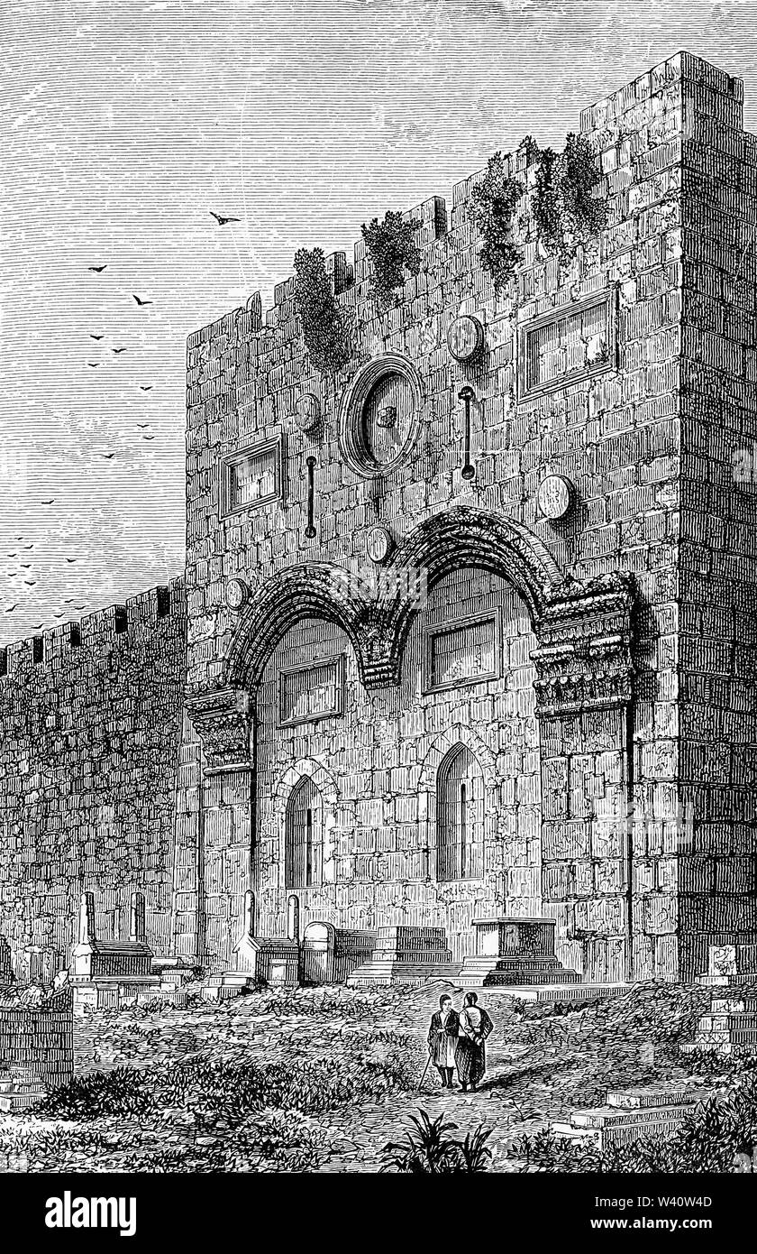 Gravur der Golden Gate in Jerusalem. Stockfoto