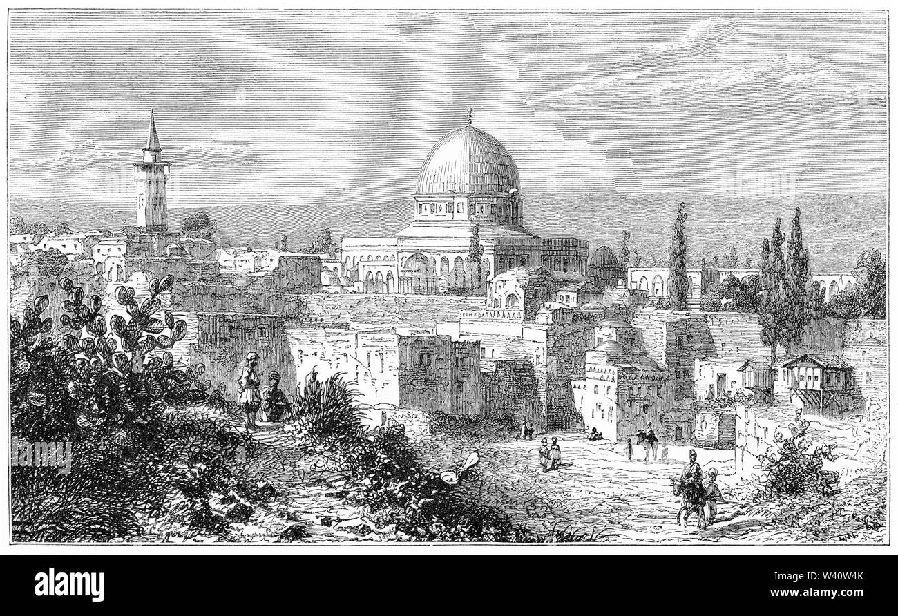 Gravur der Moschee von Omar in Jerusalem, im Heiligen Land von Andrew Thomson, 1874 Stockfoto