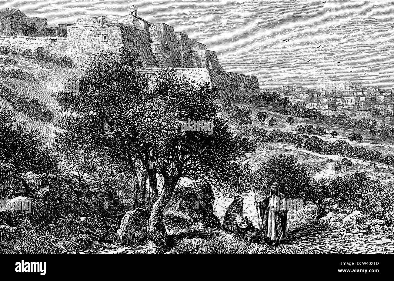 Gravur der Stadt Bethlehem Stockfoto