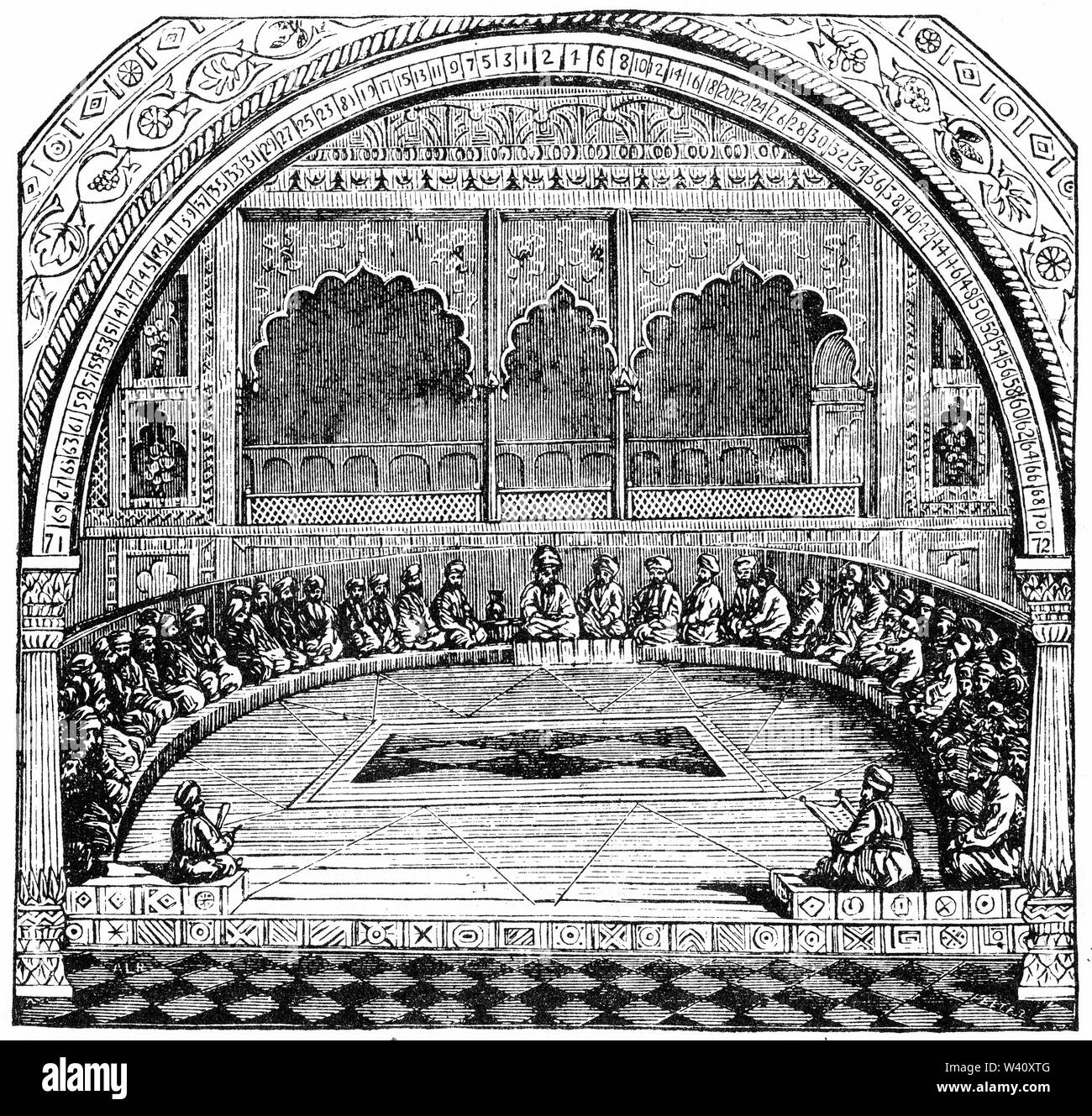 Gravur des Sanhedrin im Rat in Jerusalem. Stockfoto