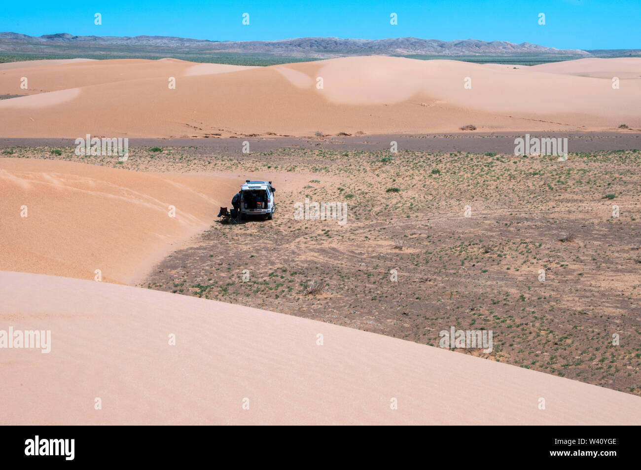 Wüste Gobi road trip: Moltzog Els Sanddünen, Mongolei Stockfoto