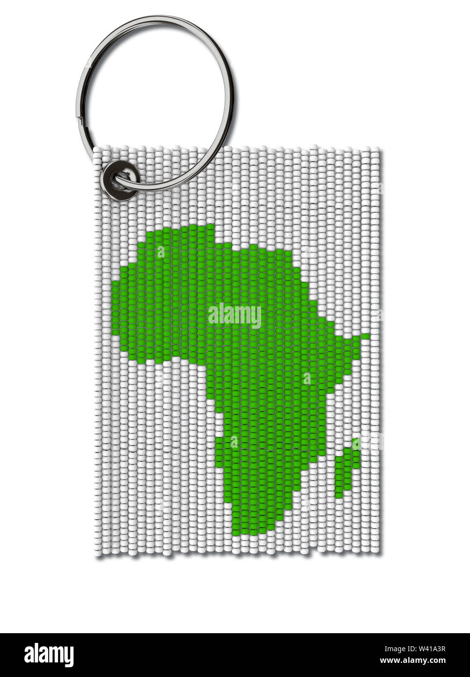 Ein traditionelles Zulu Glasperlen Schlüsselanhänger mit der Darstellung der Form von Afrika auf einem isolierten weißen Hintergrund - 3D-Rendering Stockfoto
