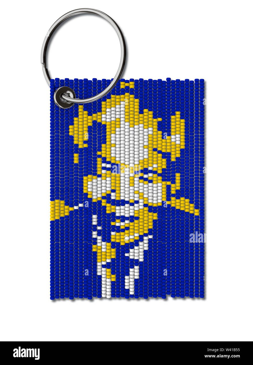 Ein traditionelles Zulu Glasperlen Schlüsselanhänger mit Nelson Mandela in einem isolierten weißen Hintergrund - 3D-Rendering Stockfoto