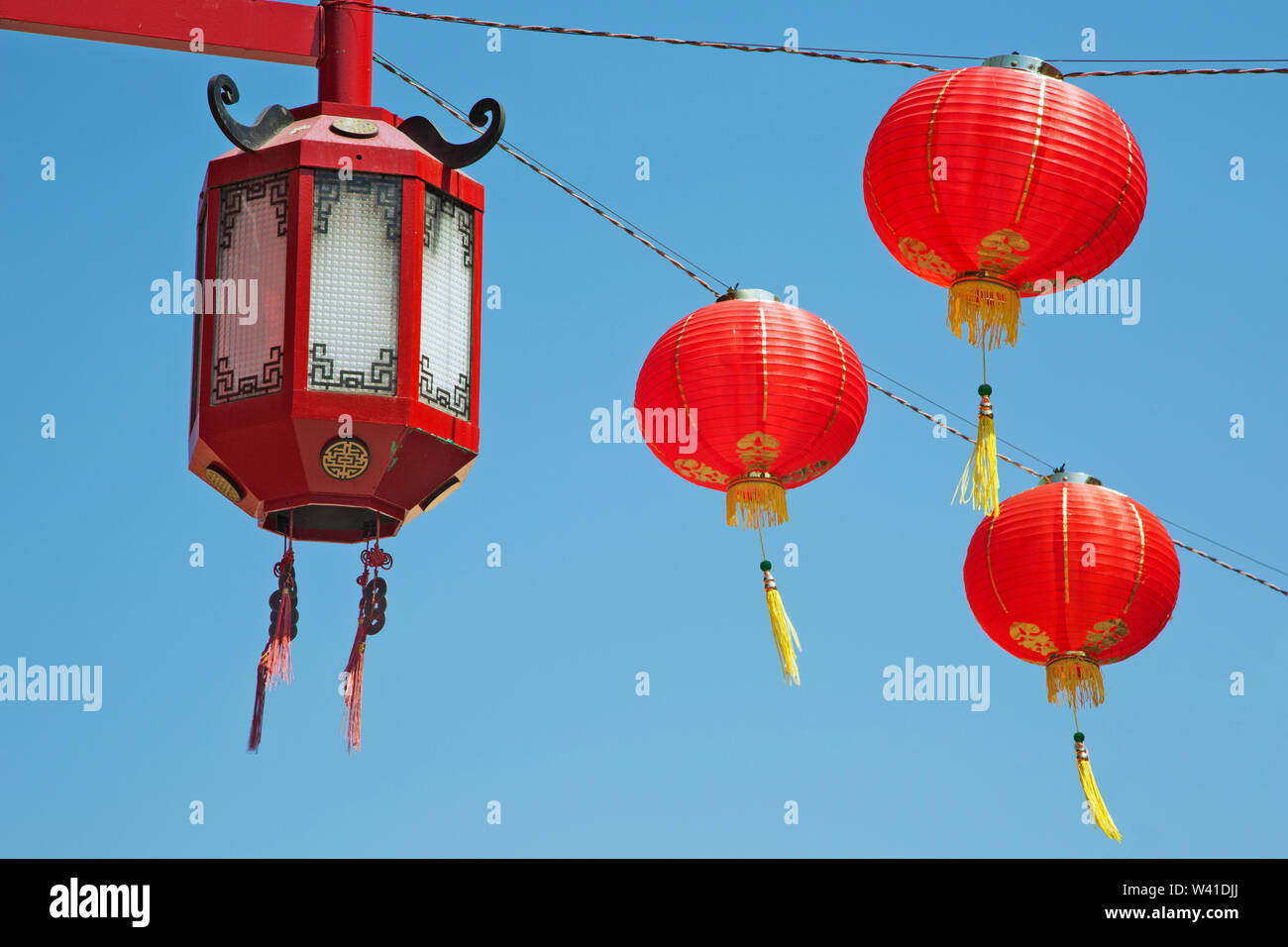 Chinesische Dekorationen in Chinatown von Los Angeles Stockfoto