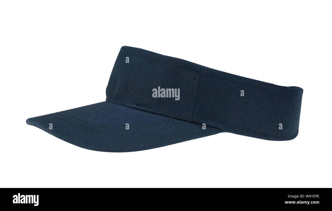 Blue Sun Visor mit Beschneidungspfaden auf weißem Hintergrund Stockfoto