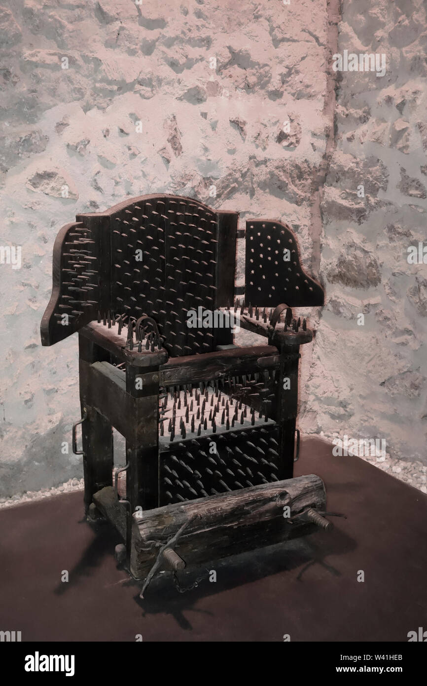 Die mittelalterliche Stuhl der Folter (Judas Stuhl) Stockfoto