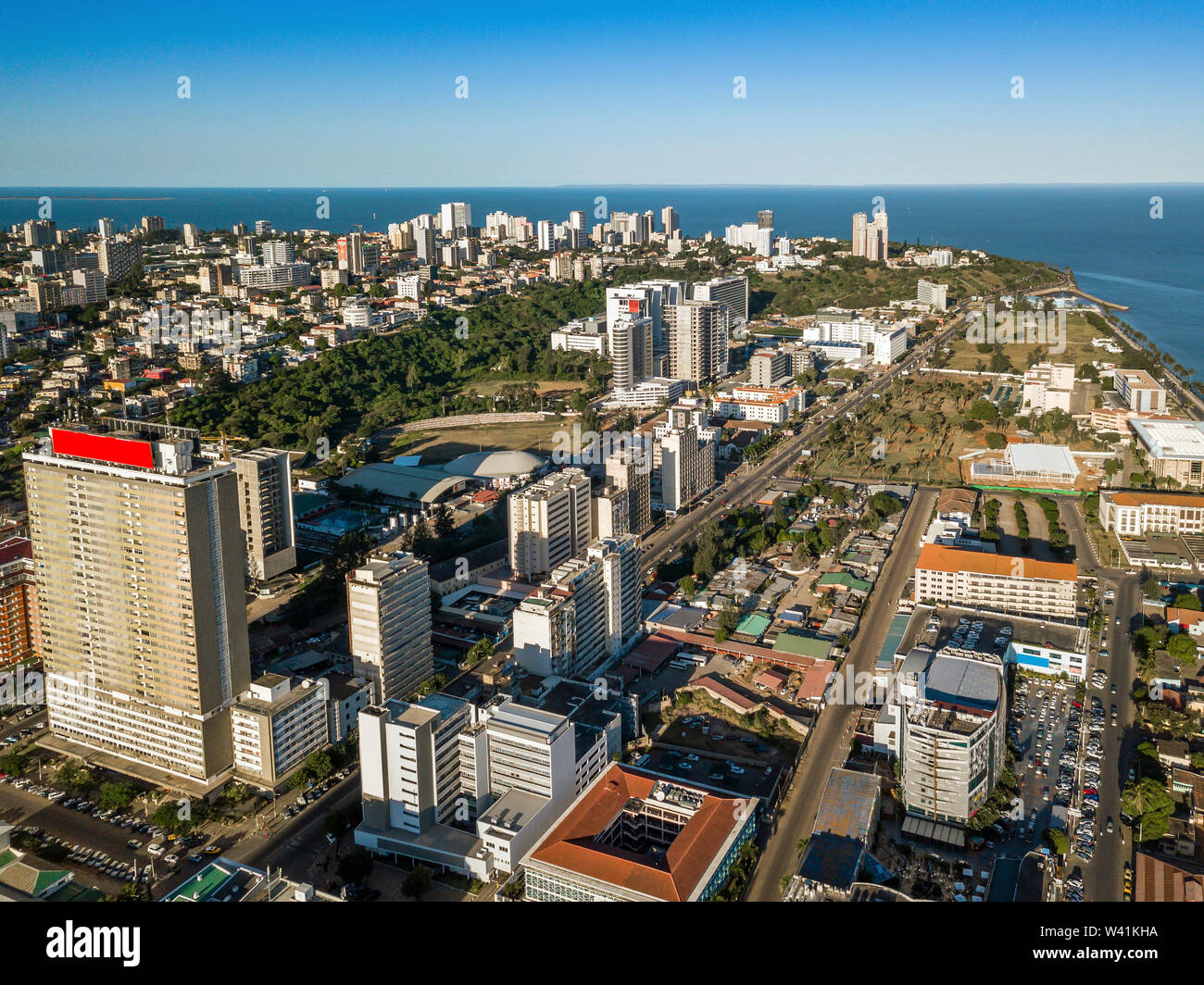 Luftbild der Innenstadt von Maputo, der Hauptstadt von Mosambik, Afrika Stockfoto