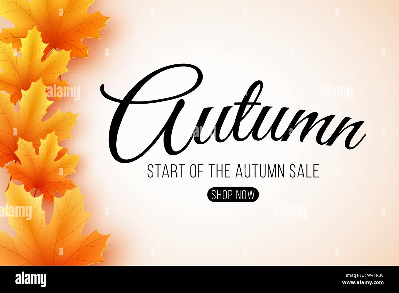 Herbst Sale. Web Banner mit Schriftzug. Saisonale Plakat mit Blätter im Herbst. Maple Leaf. Start des Herbst Sale. Vector Illustration. EPS 10. Stock Vektor