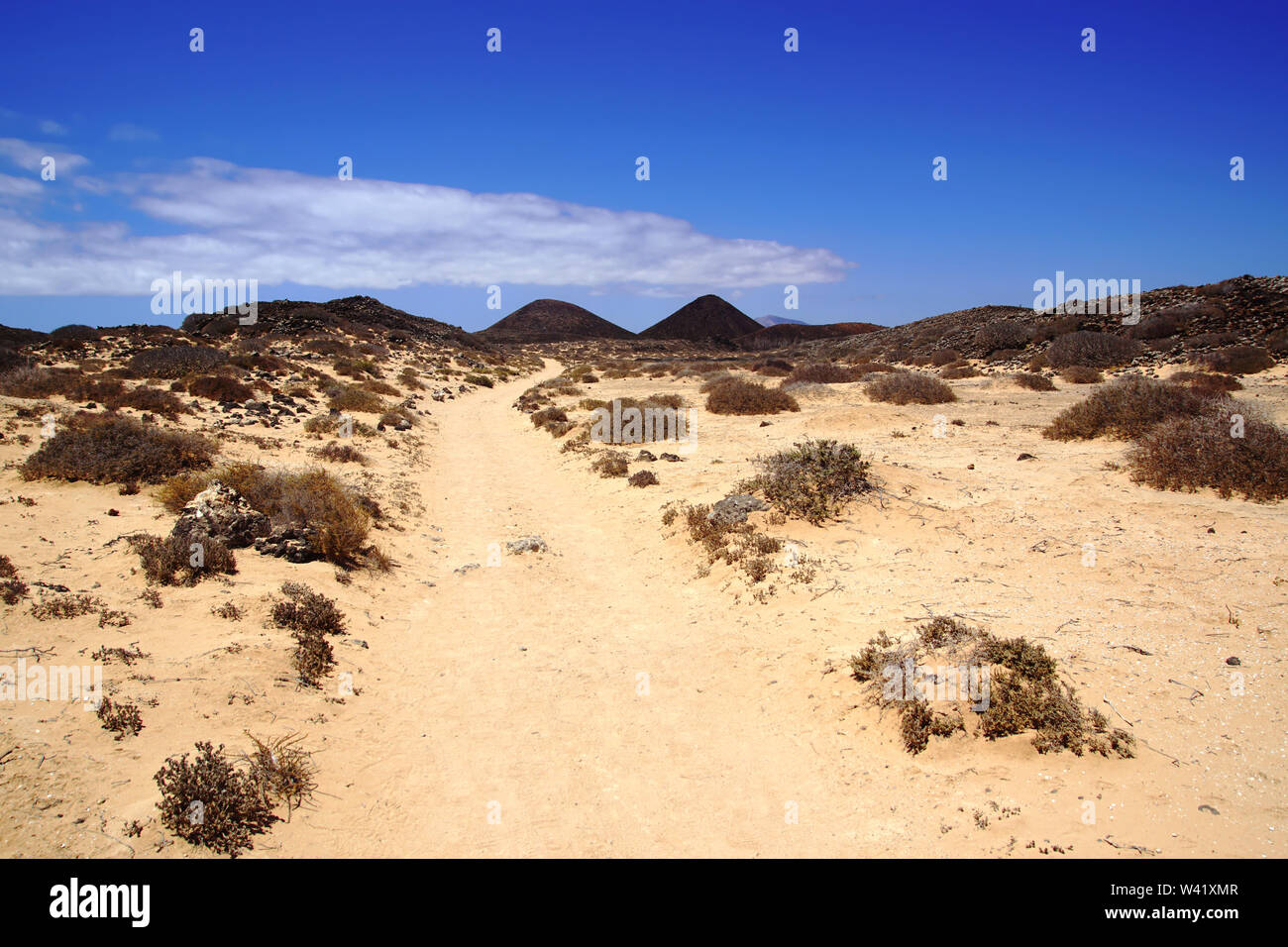 Die vulkanische Landschaft von Isla de Lobos in Fuerteventura, Spanien Stockfoto