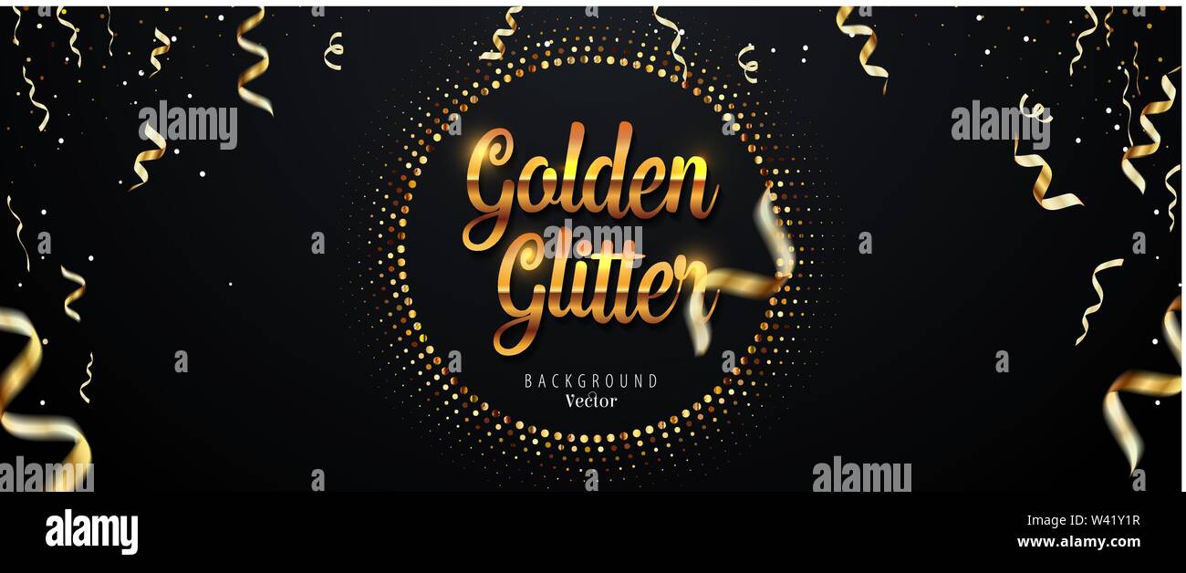 Abstrakte Golden Glitter Hintergrund mit fallender Bänder Stock Vektor