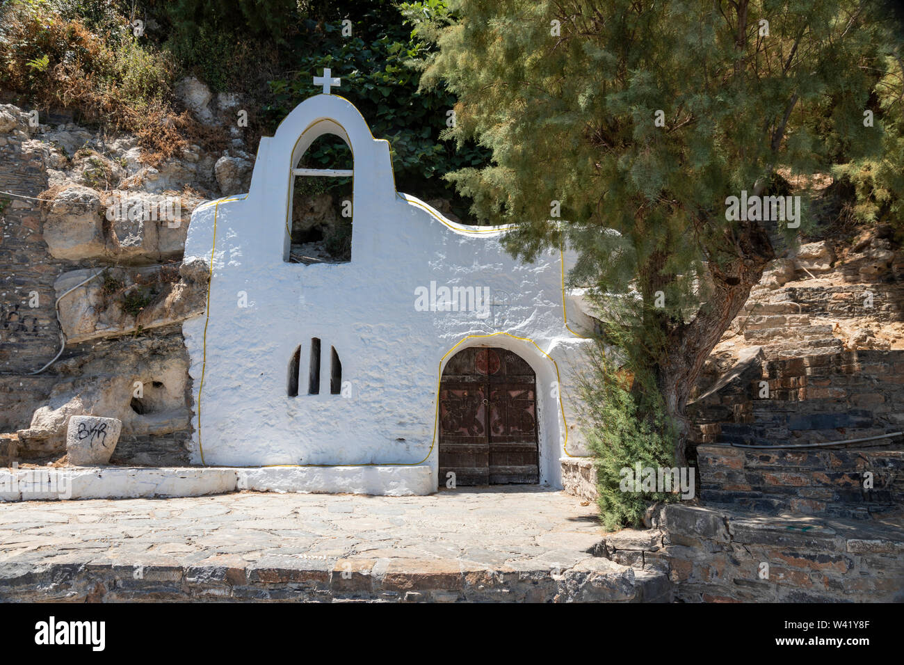 White Fisherman's Kirche auf der Pier der See Voulismeni, Agios Nikolaos, Kreta, Griechenland Stockfoto