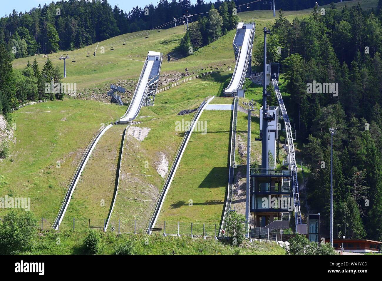 Tirol, Österreich 16.07.2019: Impressionen Tirol - 16.07.2019 Seefeld (AUT), Toni Seelos Skisprungschanzen, | Verwendung weltweit Stockfoto