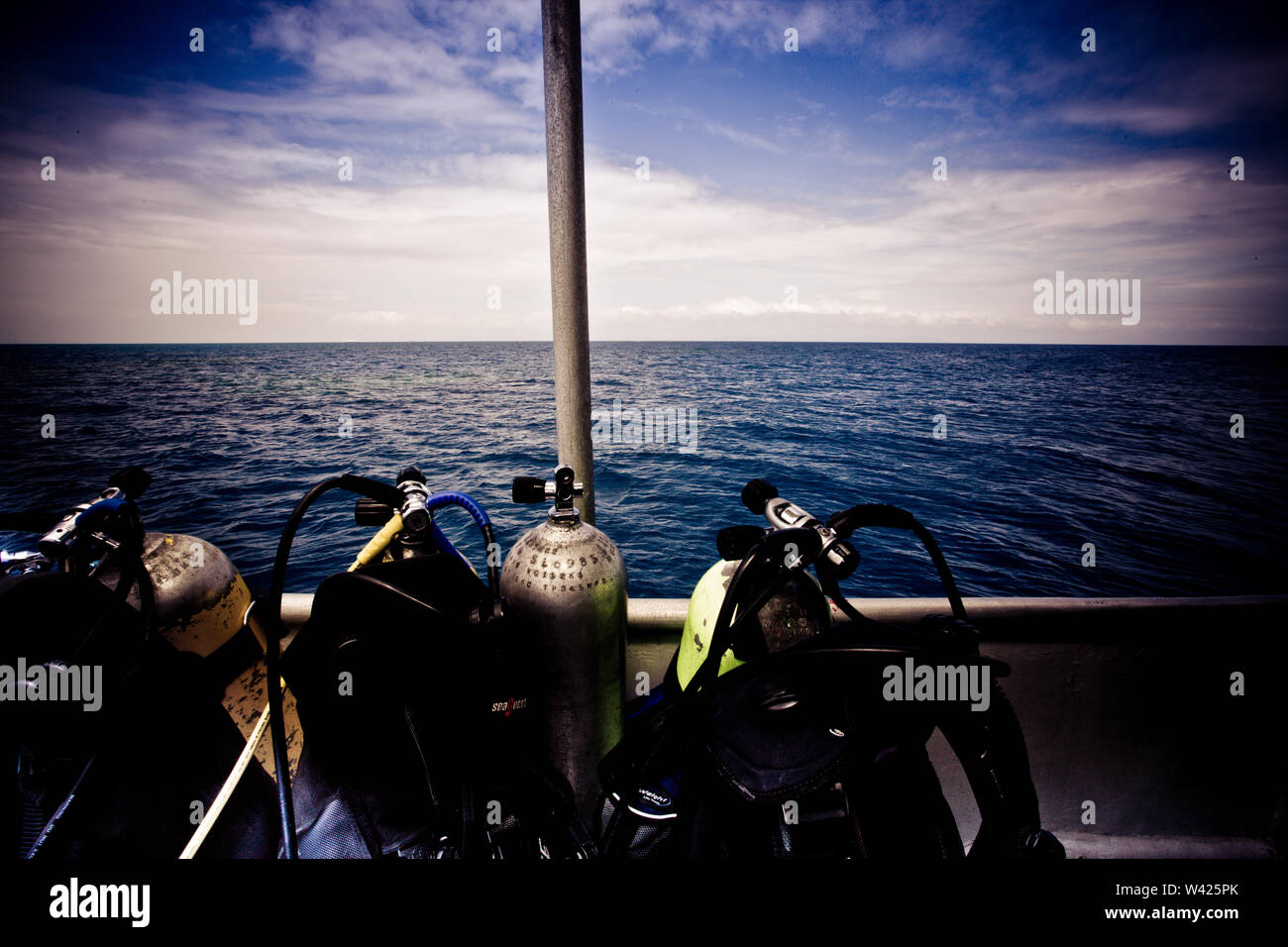 Diver's Atemschutz auf einer Yacht Stockfoto