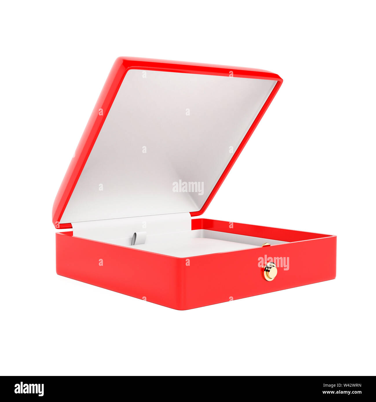 Schmuck box. Leer für Juwelen öffnen. 3D Rendering Illustration auf weißem Hintergrund Stockfoto