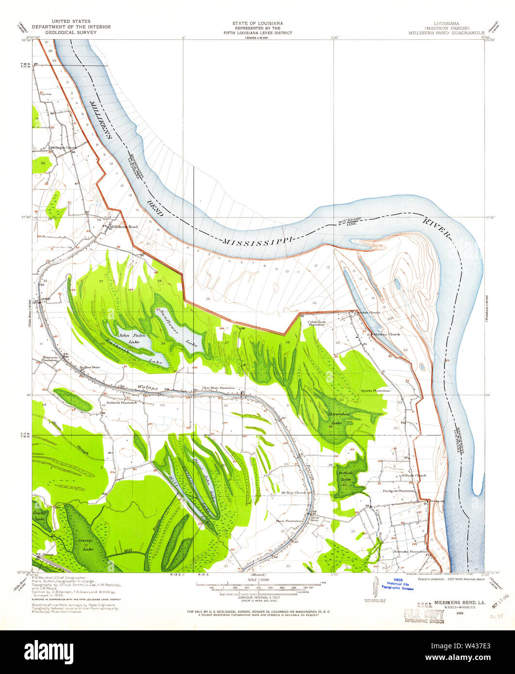 USGS TOPO Karte Louisiana LA Millikens Bend 332753 1909 24000 Stockfoto