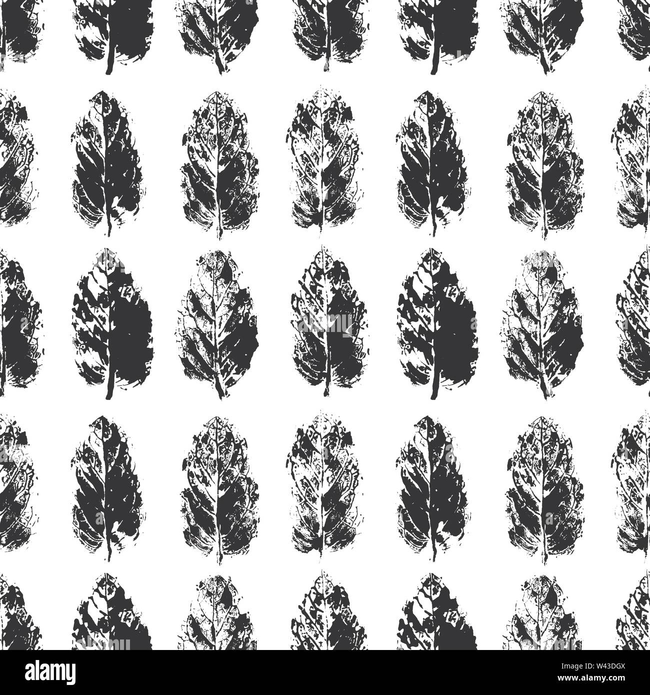 Blättern Abdrücke Hintergrund. Pfefferminze Briefmarken nahtlose Muster. Realistische Textur. Florale vektor design Elemente. Isolierte Objekte auf Weiß. Schwarz und Stock Vektor